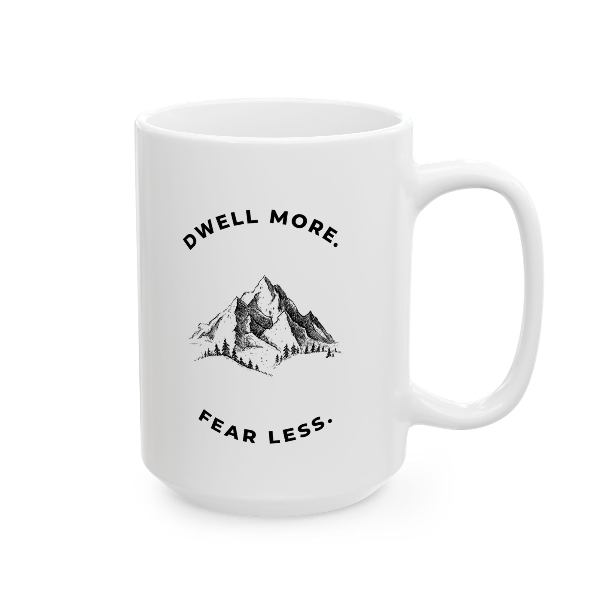 Dwell More Worry Less Mug | Mountain Graphic Ceramic Coffee Cup