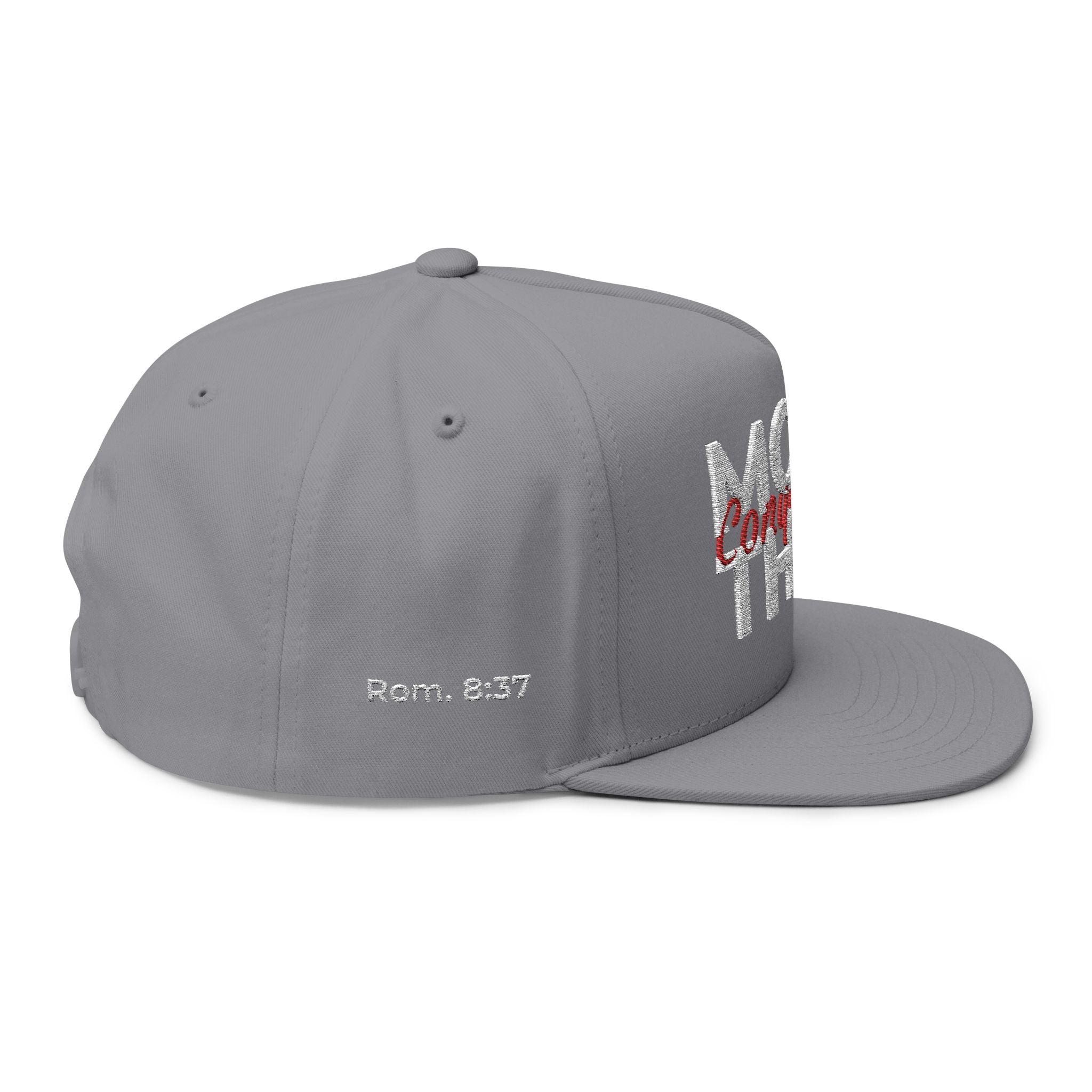 “More Than Conquerors” Embroidered Cap – Romans 8:37 Christian Flat Bill Hat – Faith Apparel