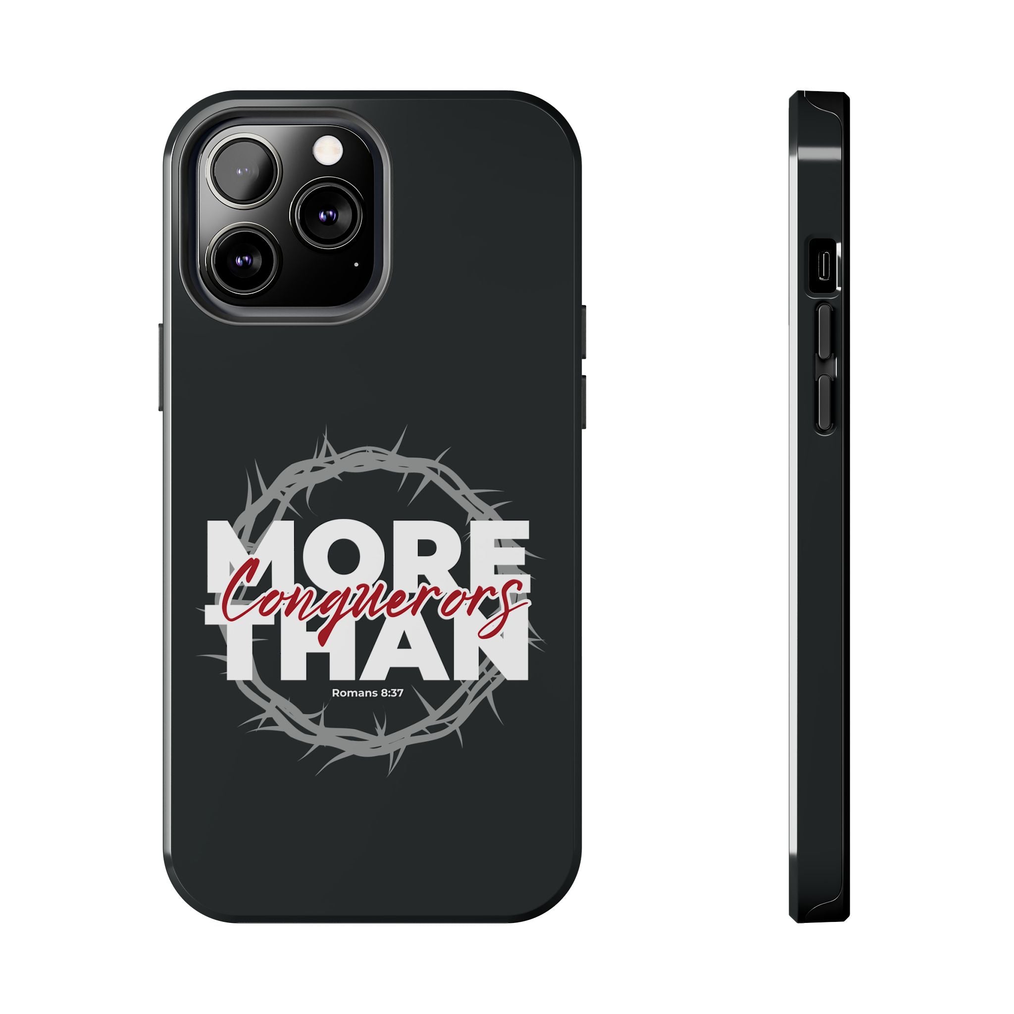 “More Than Conquerors” Phone Case – Romans 8:37 Christian Bible Verse iPhone & Android Case – Faith Accessory