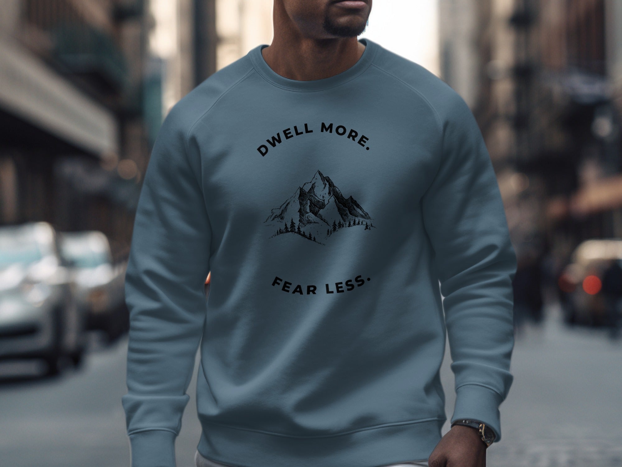 Dwell More Fear Less Mountain Print Sweatshirt Product