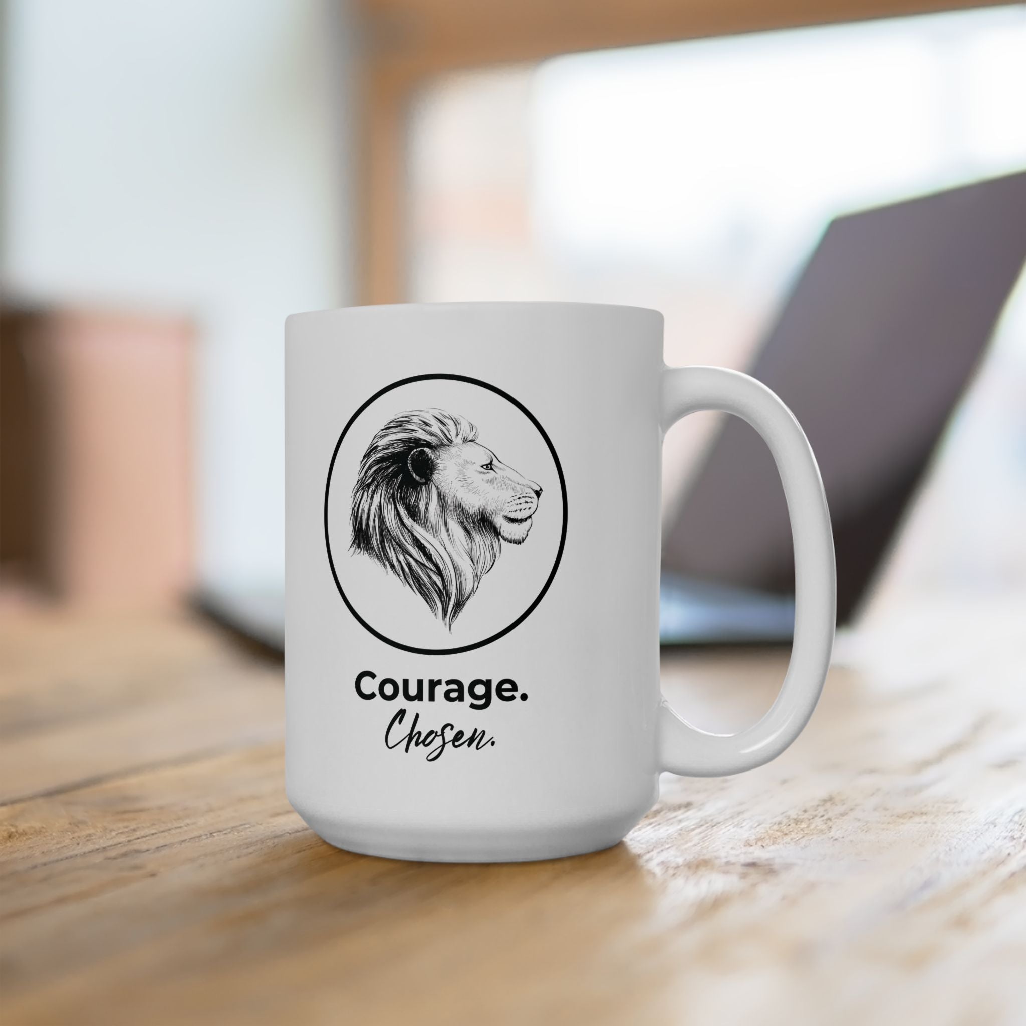 Courage Chosen Ceramic Mug — Portrait Coffee Cup (11oz & 15oz)
