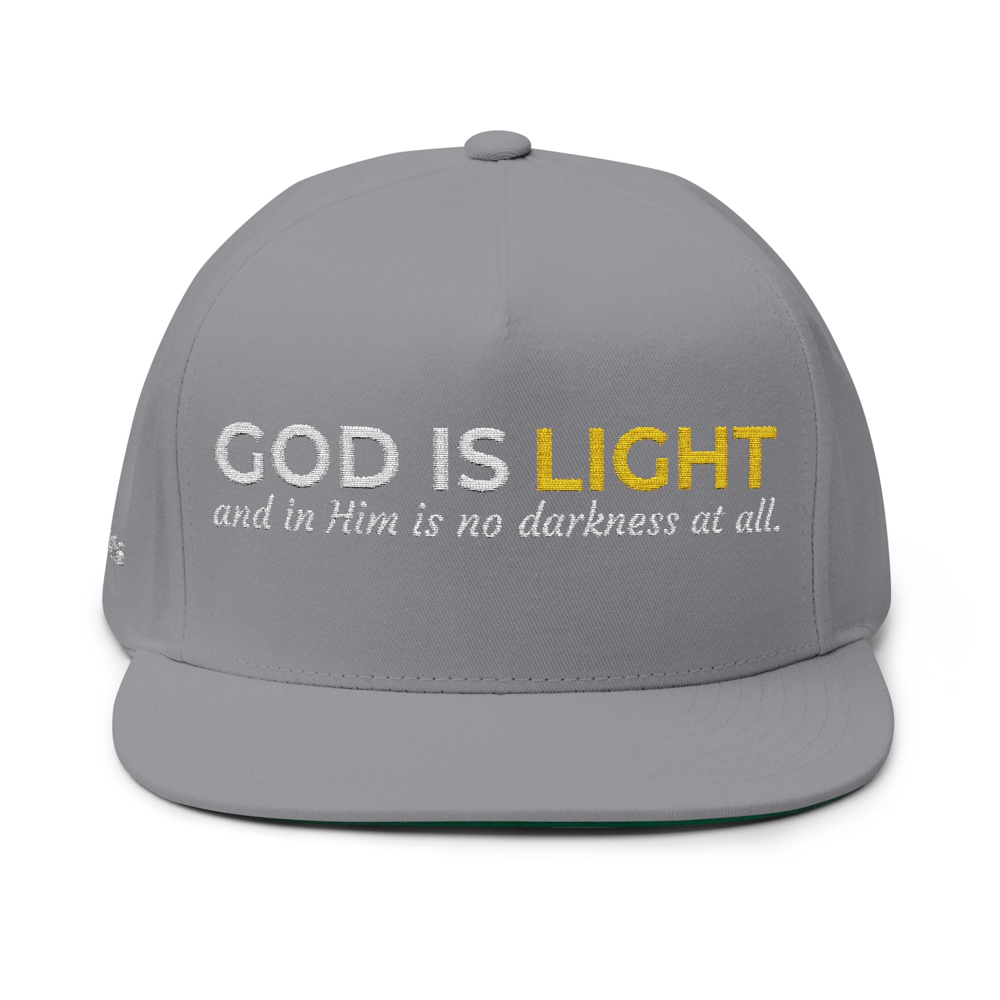 “God Is Light” Embroidered Cap – 1 John 1:5 Christian Flat Bill Hat – Faith Apparel