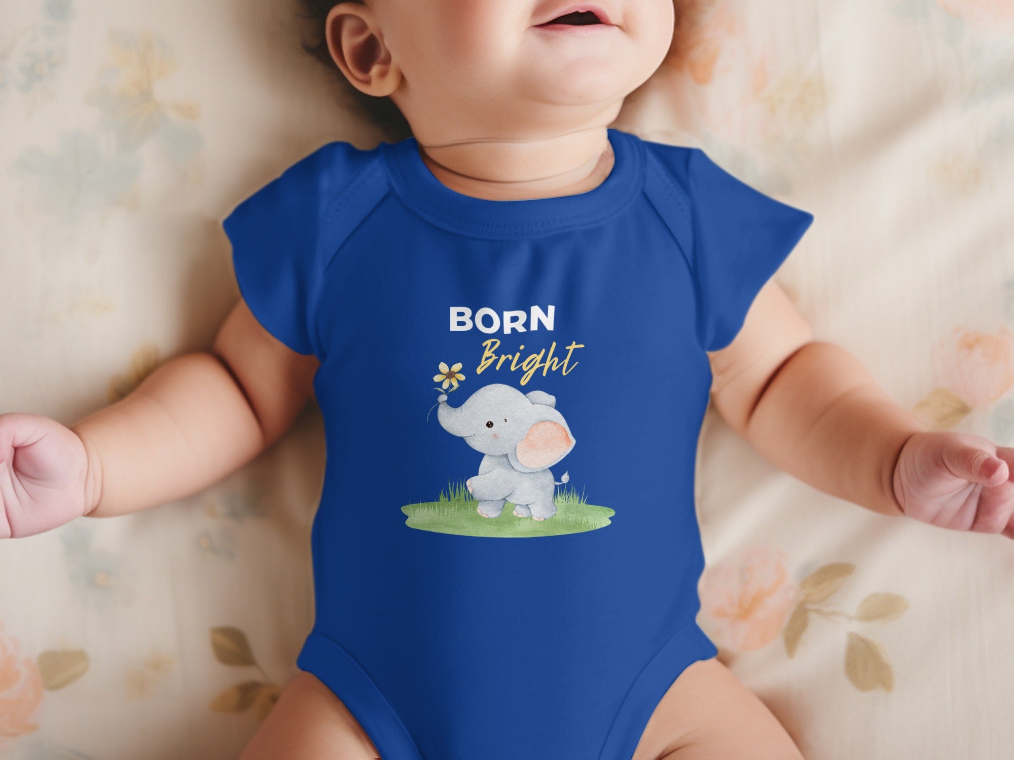 Born Bright Elephant Print Baby Onesie Product