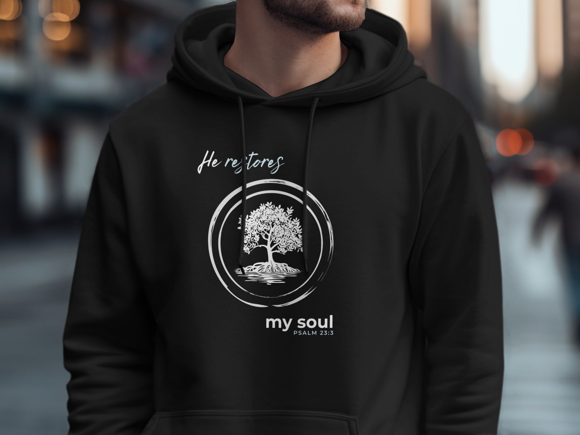 He restores my soul PSALM 23:3 tree design hoodie product