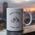 Dwell More Worry Less Mug | Mountain Graphic Ceramic Coffee Cup