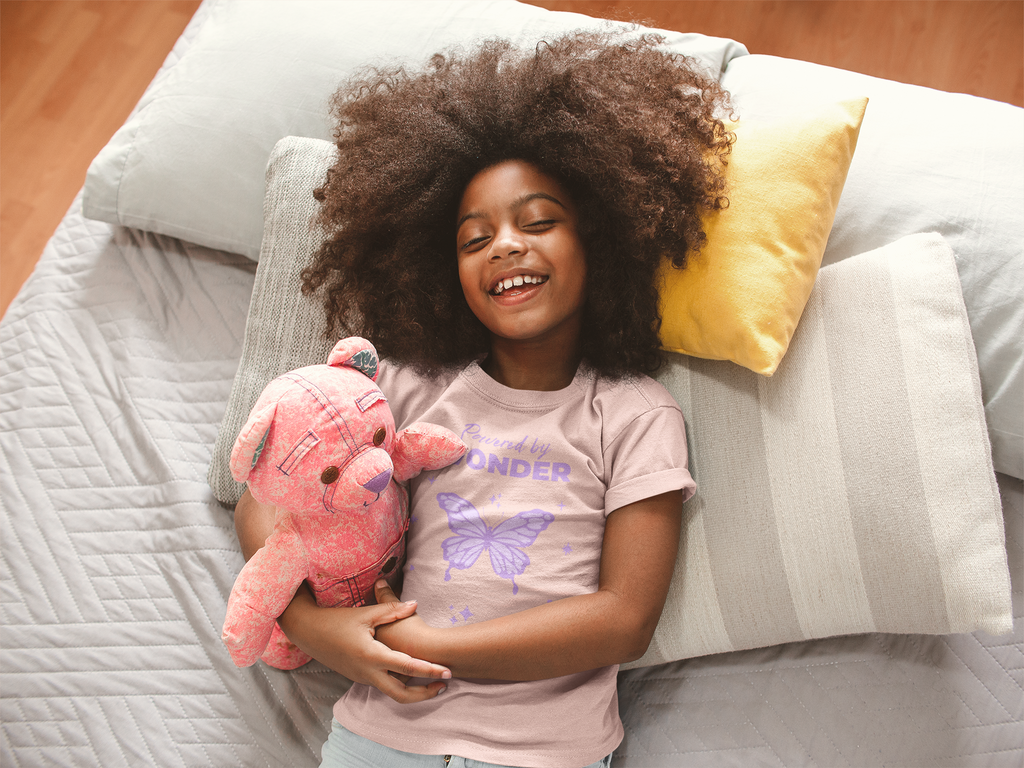 Powered by Wonder Kids T-Shirt | Butterfly Graphic Kids Tee
