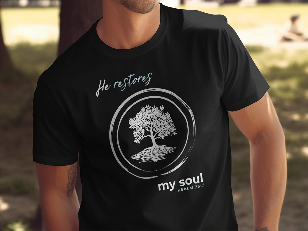 He Restores My Soul Psalm 23:3 Tree Graphic T-shirt