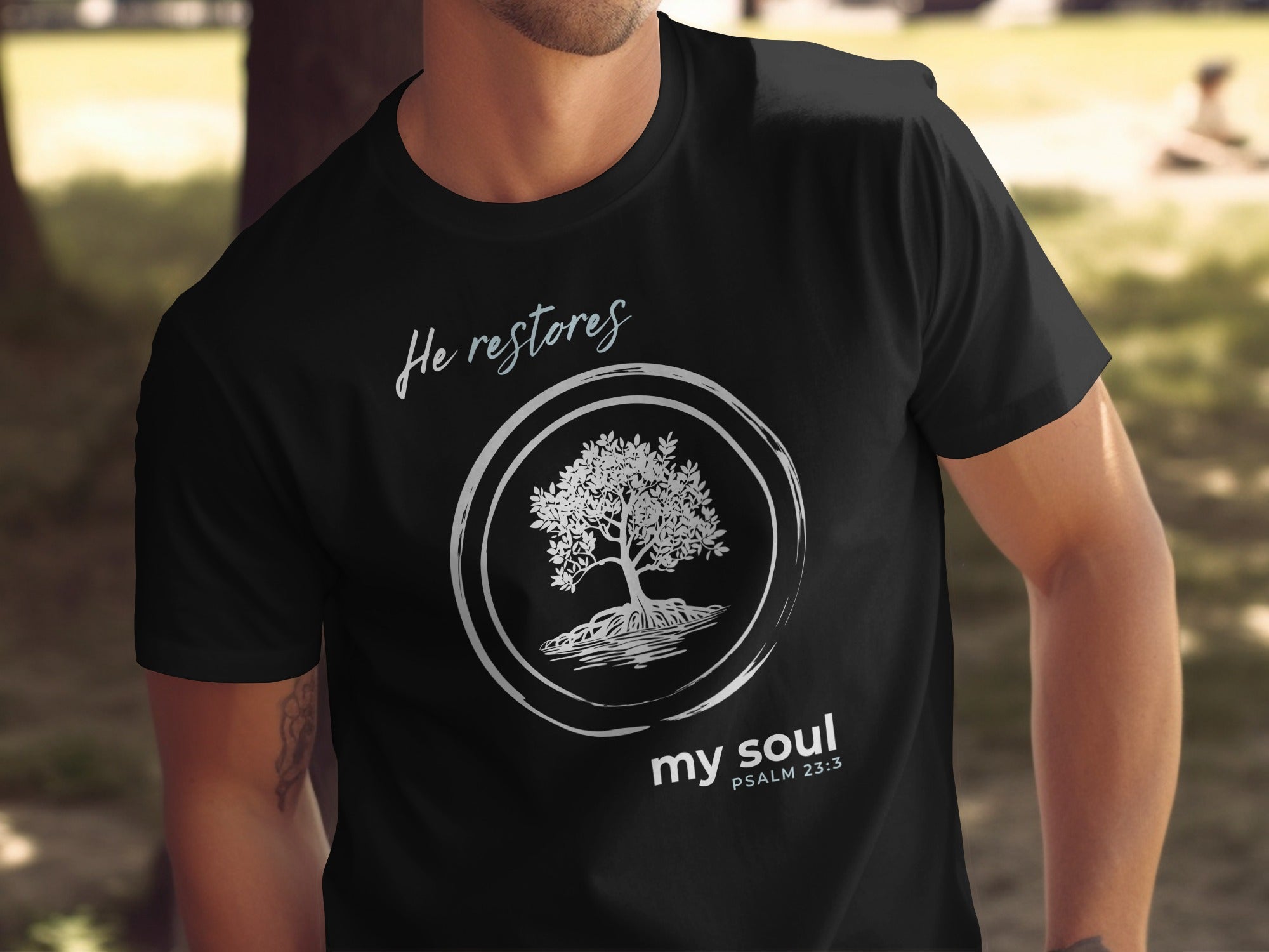 He Restores My Soul Psalm 23:3 Tree Graphic T-shirt