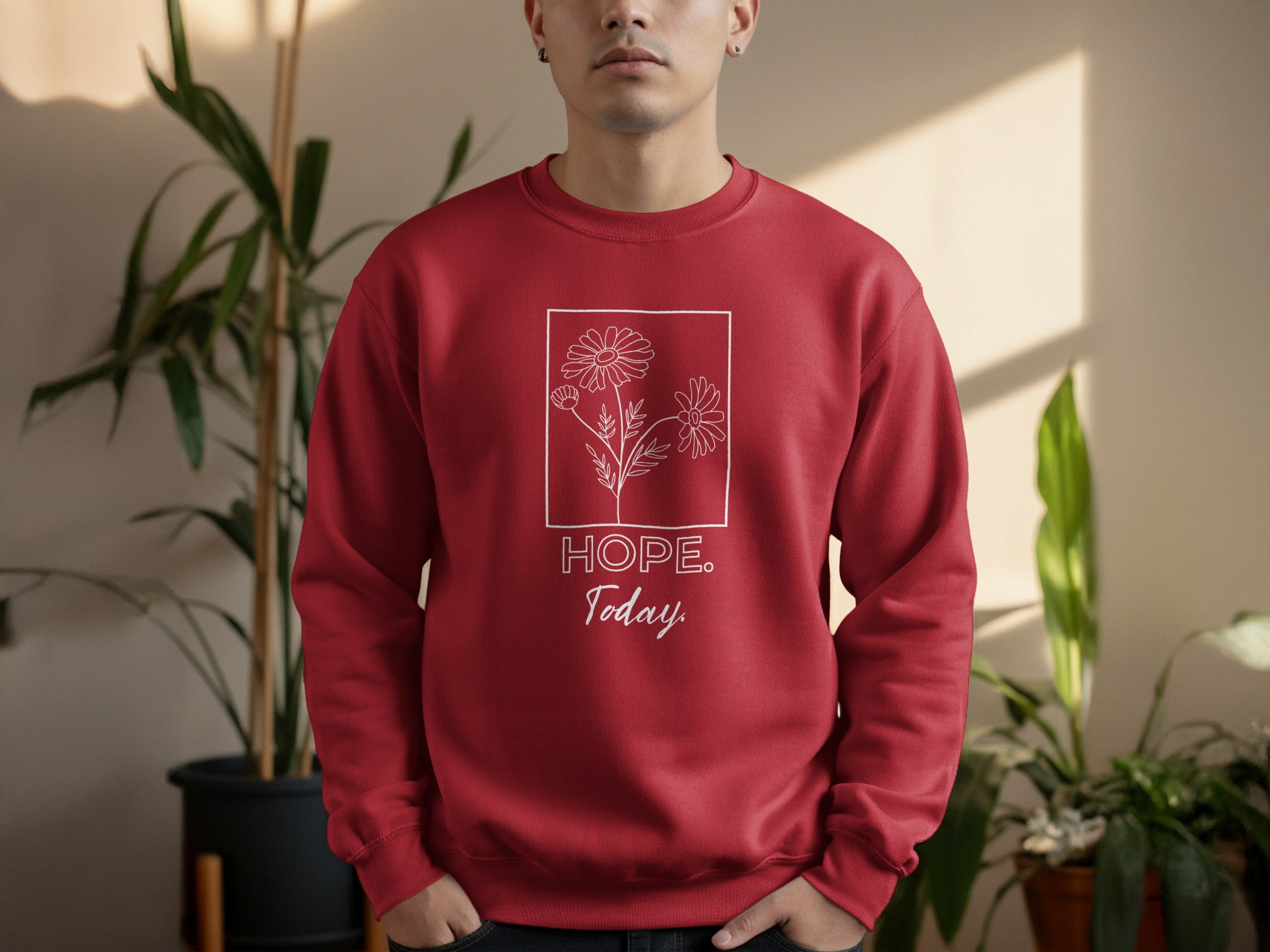Hope Today Red Sweatshirt with Floral Print Design