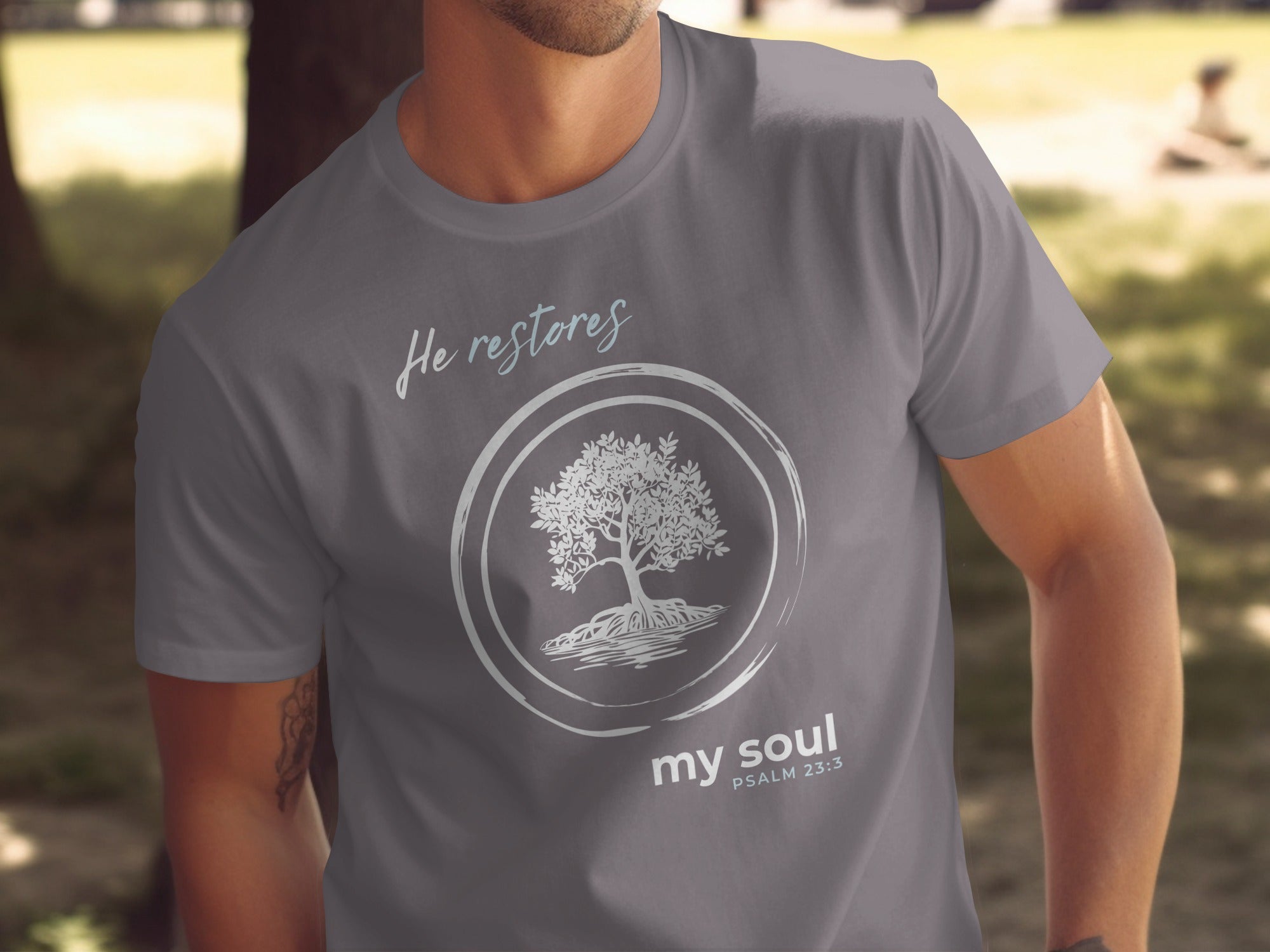 He Restores My Soul Psalm 23 Tree Graphic T-Shirt