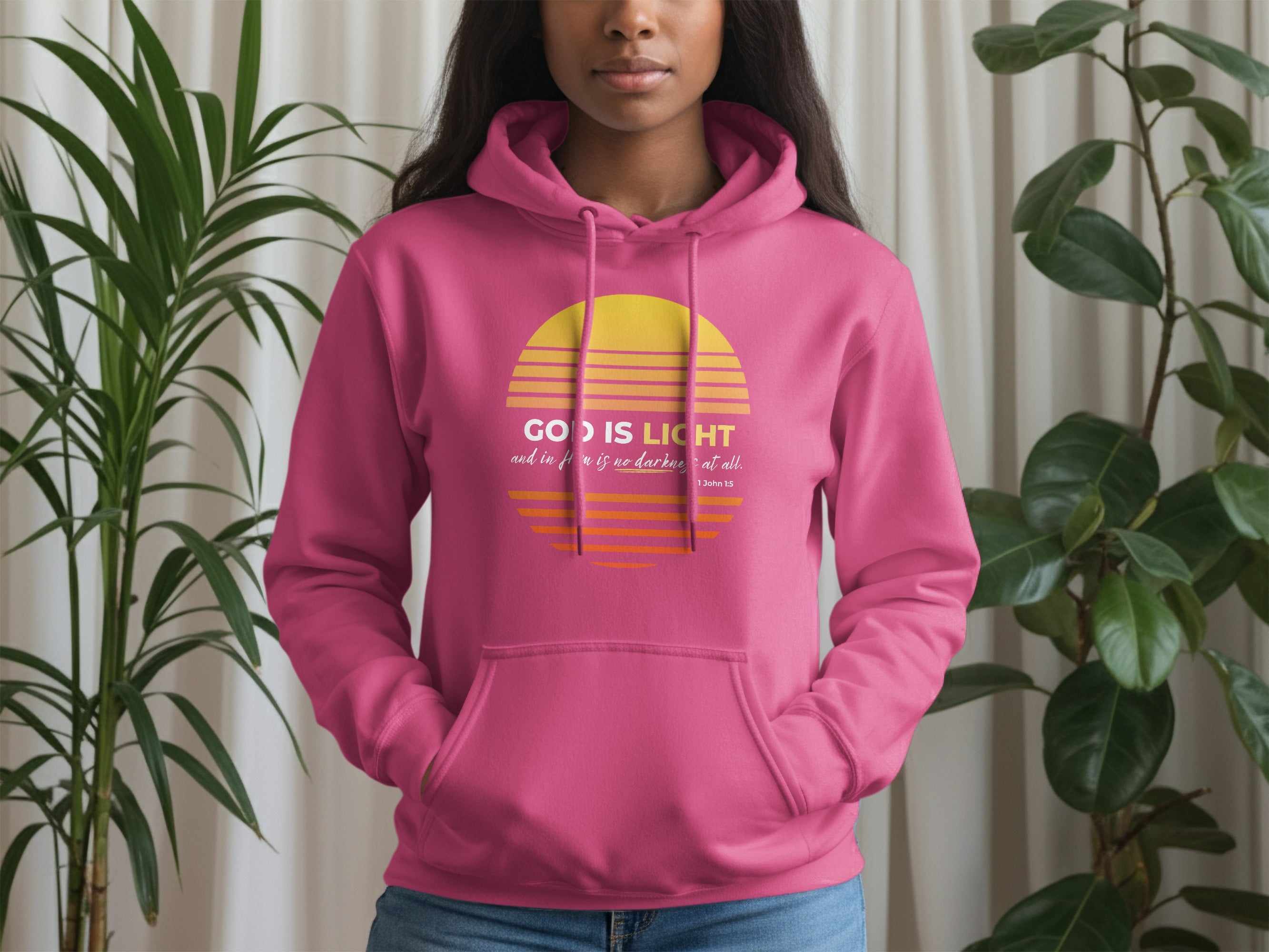 God Is Light and in Him Is No Darkness at All product type
Pink Hoodie, Christian Hoodie, God Is Light, Bible Verse, 1 John 1:5, Religious Apparel, Faith Clothing, Scripture Design, Inspirational Gift, Womens Hoodie, Graphic Hoodie, Spiritual Wear, Sunset Design, Sunrise Graphic, Retro Sunset, Christian Fashion, Pullover Hoodie, Comfortable Hoodie, Devotional Wear, Modest Apparel