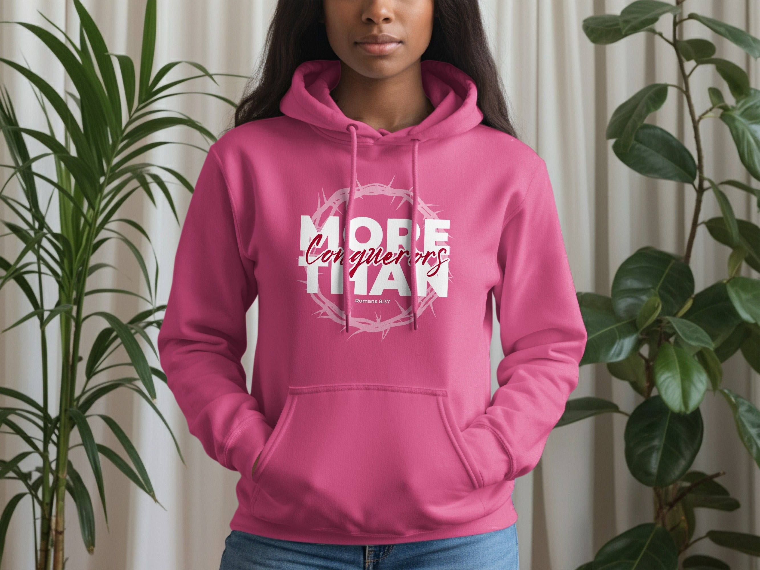 Pink Hoodie More Than Conquerors Romans 8:37 Crown of Thorns product type
hoodie
pink hoodie
religious hoodie
Christian apparel
More Than Conquerors
Romans 837
Bible verse
scripture wear
faith based
Crown of Thorns
spiritual clothing
inspirational message
Christian fashion
womens hoodie
graphic design
devotional gift
empowering statement
scripture quote
casual top
modern Christian