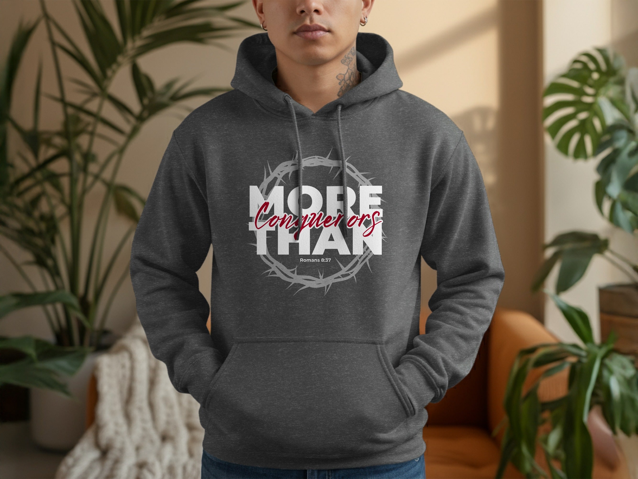 Dark Grey More Than Conquerors Romans 8:37 Crown Hoodie product type
hoodie
christian apparel
religious
romans 8:37
more than conquerors
conqueror
scripture
bible verse
faith
inspirational
dark grey
grey hoodie
crown of thorns
thorns
jesus
spiritual
apparel
unisex hoodie
graphic hoodie
verse hoodie