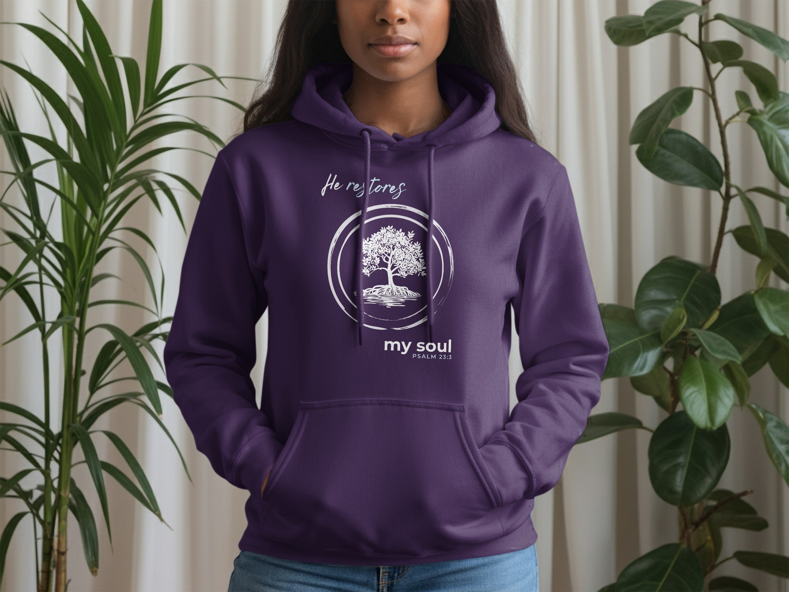 He restores my soul PSALM 23:3 tree design purple hoodie product type
Hoodie
Purple hoodie
Christian hoodie
Faith apparel
Scripture shirt
Psalm 23:3
He restores my soul
Tree design
Religious clothing
Inspirational top
Pullover
Hooded top
Spiritual gift
Worship wear
Cozy hoodie
Violet apparel
Rooted tree design
Devotional wear
Unisex hoodie
Long sleeve hoodie