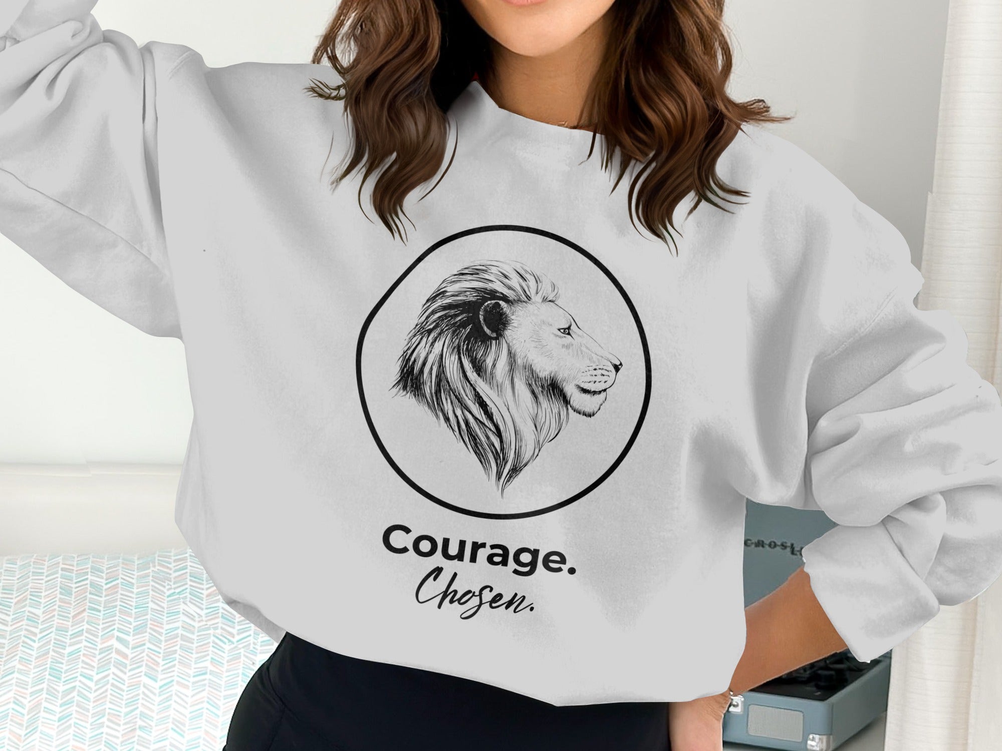 Courage Chosen Lion Print Graphic Sweatshirt