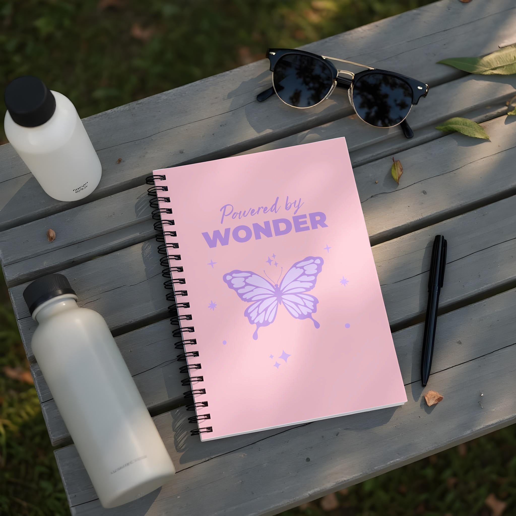 Pink 'Powered by Wonder' Butterfly Spiral Notebook